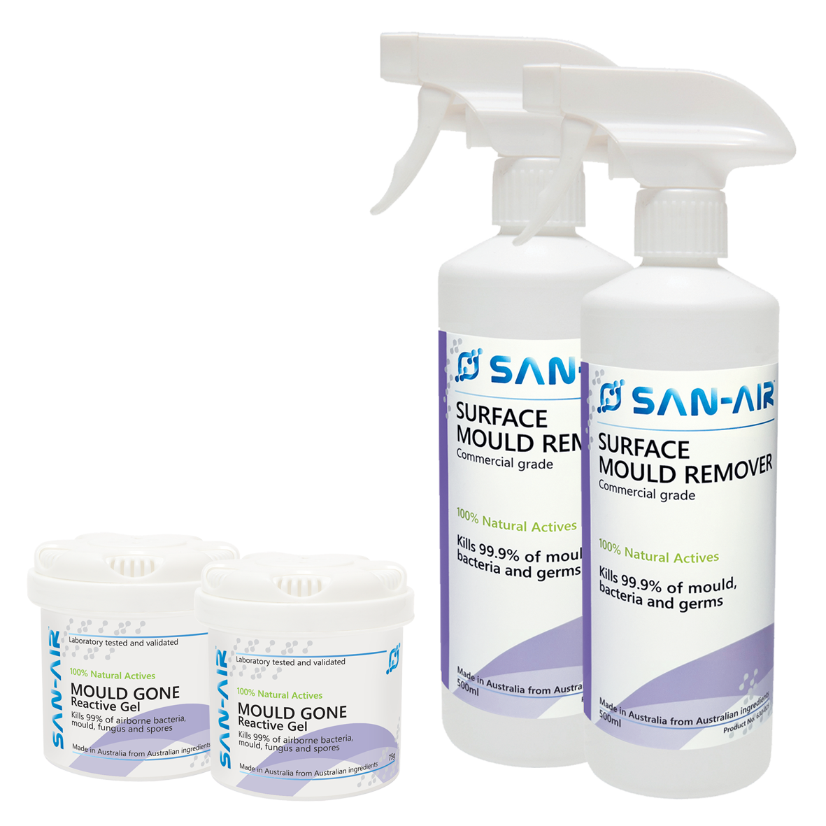 SAN-AIR Mould Treatment BUNDLE - 2 Mould Remover Sprays  + 2 Mould Gone Gels