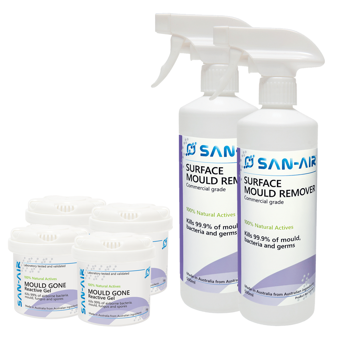 SAN-AIR HUGE Mould Treatment BUNDLE- 2 Mould Remover Sprays  + 4 Mould Gone Gels