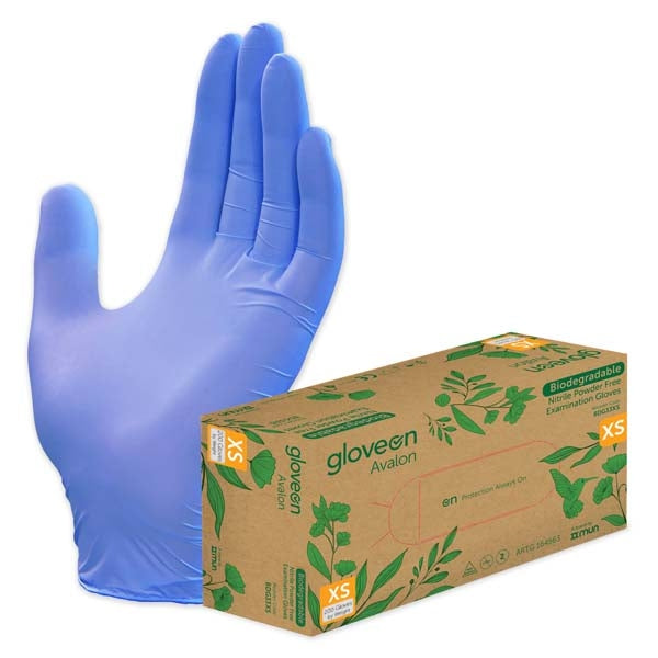 Avalon Biodegradable Nitrile Exam Gloves Extra Small - Powder Free - Violet Blue