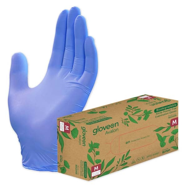Avalon Biodegradable Nitrile Exam Gloves Medium - Powder Free - Violet Blue