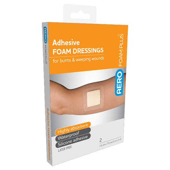 AEROFOAM PLUS Adhesive Foam Dressings 7.5 x 7.5cm Box/2