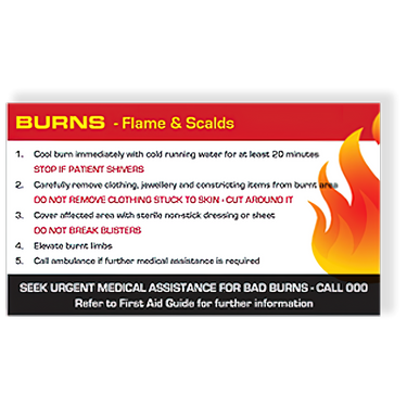 AEROGUIDE Burns First Aid Card