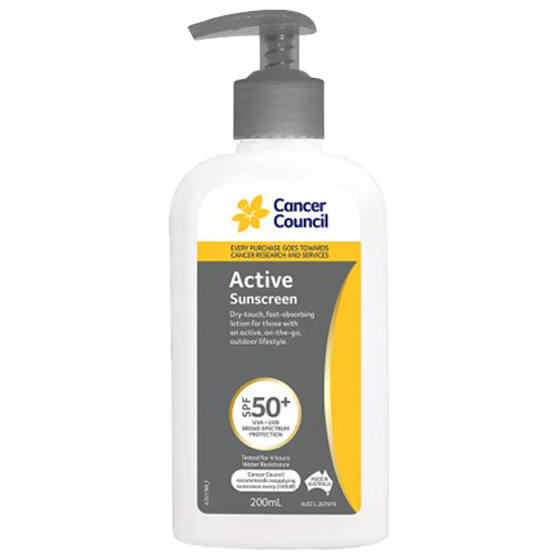CANCER COUNCIL SPF50+ Active Sunscreen Pump 200mL (GST Free)