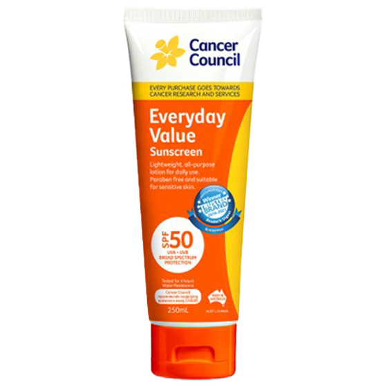 CANCER COUNCIL SPF50 Everyday Value Sunscreen Tube 250mL (GST Free)