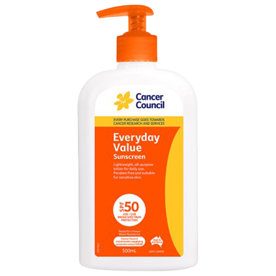 CANCER COUNCIL SPF50 Everyday Value Sunscreen Pump 500mL (GST Free)
