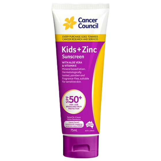 CANCER COUNCIL SPF50+ Kids+Zinc Sunscreen Tube 75mL (GST Free)