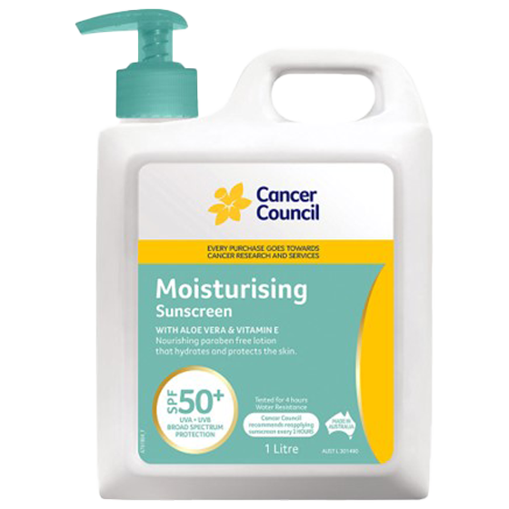 CANCER COUNCIL SPF50+ Moisturising Sunscreen Pump 1L (GST Free)