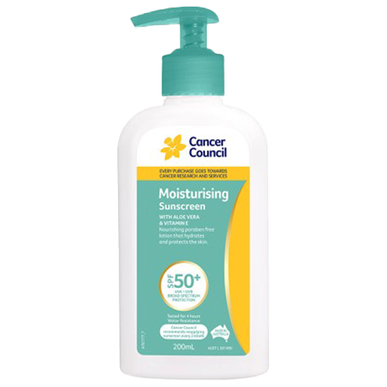 CANCER COUNCIL SPF50+ Moisturising Sunscreen Pump 200mL (GST Free)