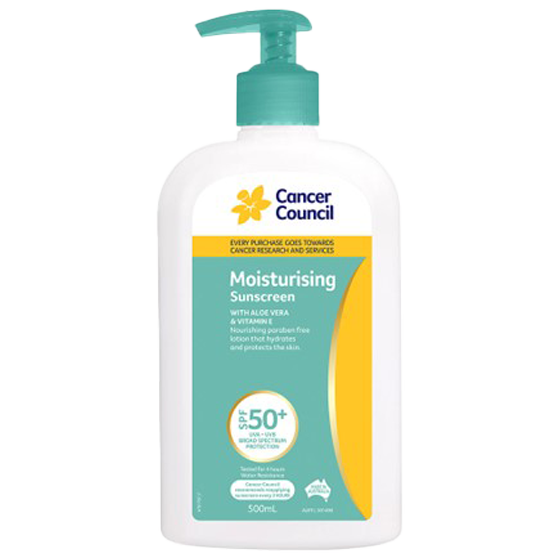 CANCER COUNCIL SPF50+ Moisturising Sunscreen Pump 500mL (GST Free)