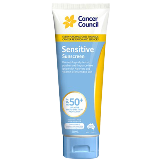 CANCER COUNCIL SPF50+ Sensitive Sunscreen Tube 110mL (GST Free)