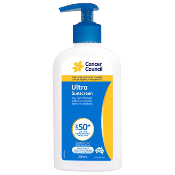 CANCER COUNCIL SPF50+ Ultra Sunscreen Pump 200mL (GST Free)