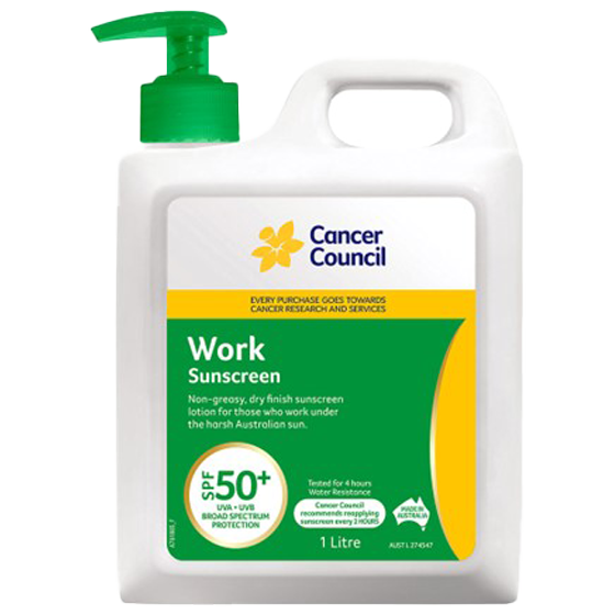 CANCER COUNCIL SPF50+ Work Sunscreen Pump 1L (GST Free)