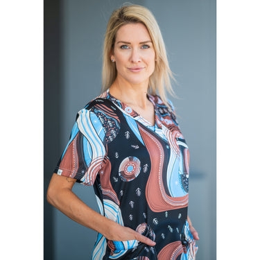 Softies Pilbara Indigenous Scrub Top PBT01 - Simply Scrubs Australia