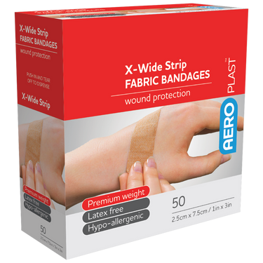 AEROPLAST Premium Fabric X-Wide Strip 7.5 x 2.5cm Box/50