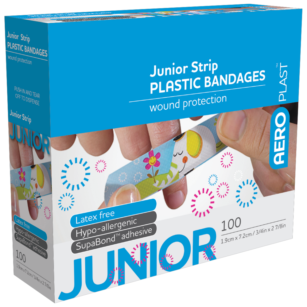 AEROPLAST Plastic Junior Strip 7.2 x 1.9cm Box/100