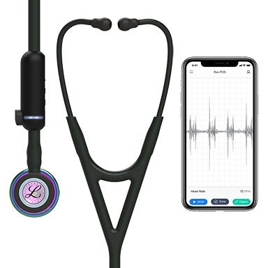 3M Littmann CORE Digital Stethoscope With High Polish Rainbow Chestpiece; Black Tube; Stem And Headset