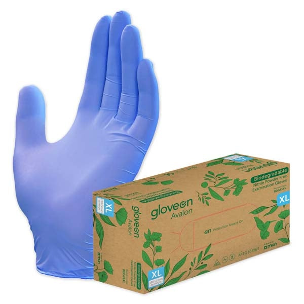 Avalon Biodegradable Nitrile Exam Gloves Extra Large - Powder Free - Violet Blue