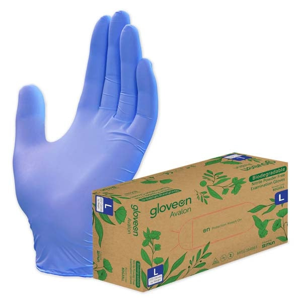 Avalon Biodegradable Nitrile Exam Gloves Large - Powder Free - Violet Blue